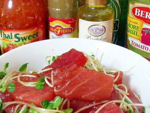 めばちまぐろとカイワレのどんぶり・塩昆布の旨味☆